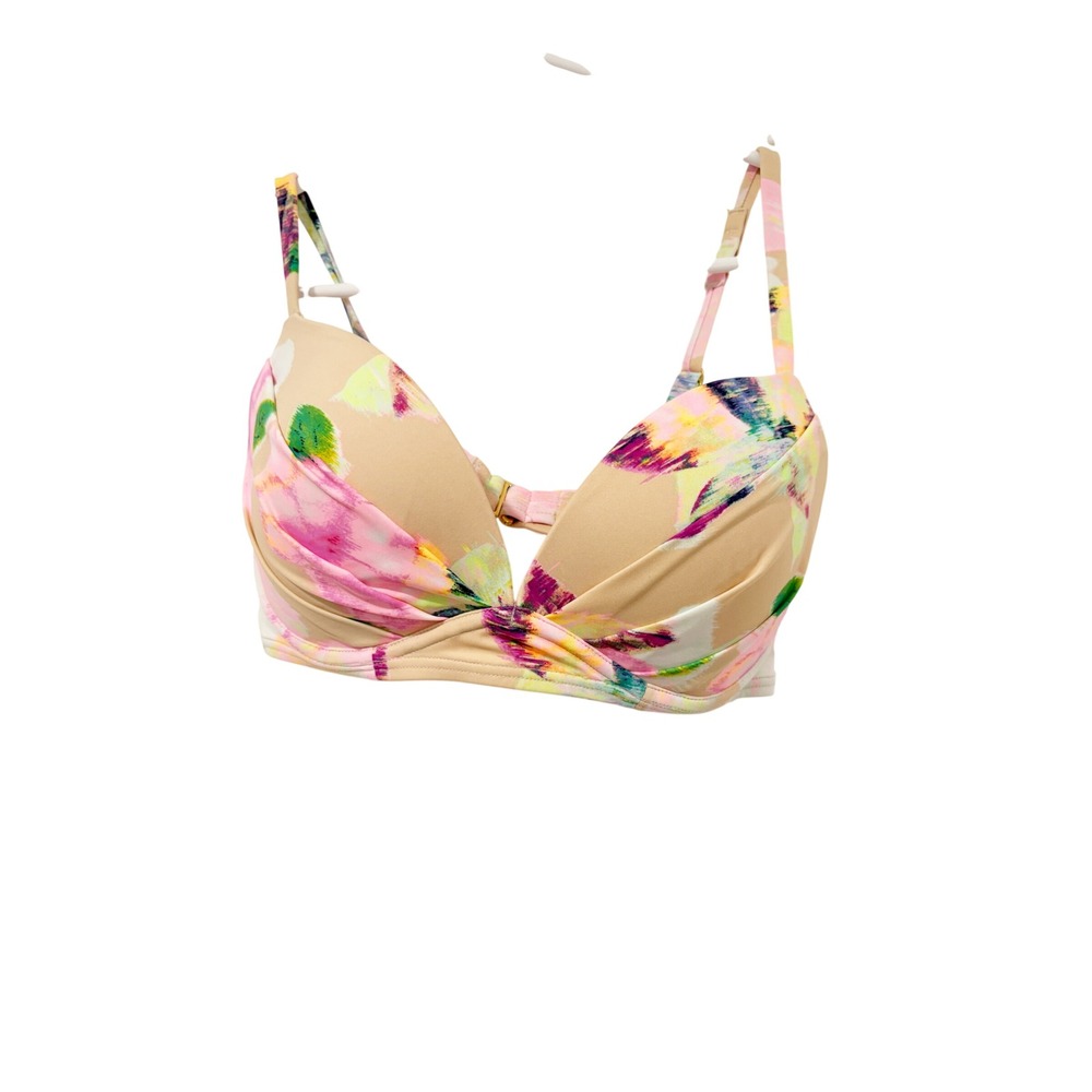 Victoria's Secret Floral Twist Front Underwire Bikini Top Tan Pink 34D Swimwear